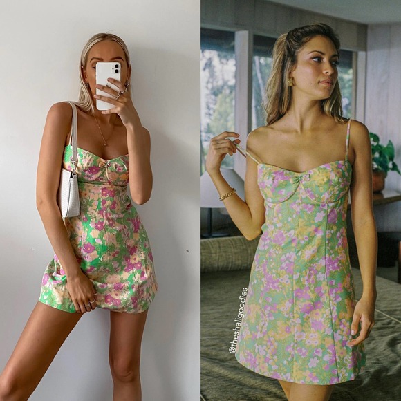 with Jean Dresses | with Jean Dolce Dress Honeysuckle Green Pink Floral Mini | Color: Green/Pink | Size: Xs | Pm-42817474'S Closet